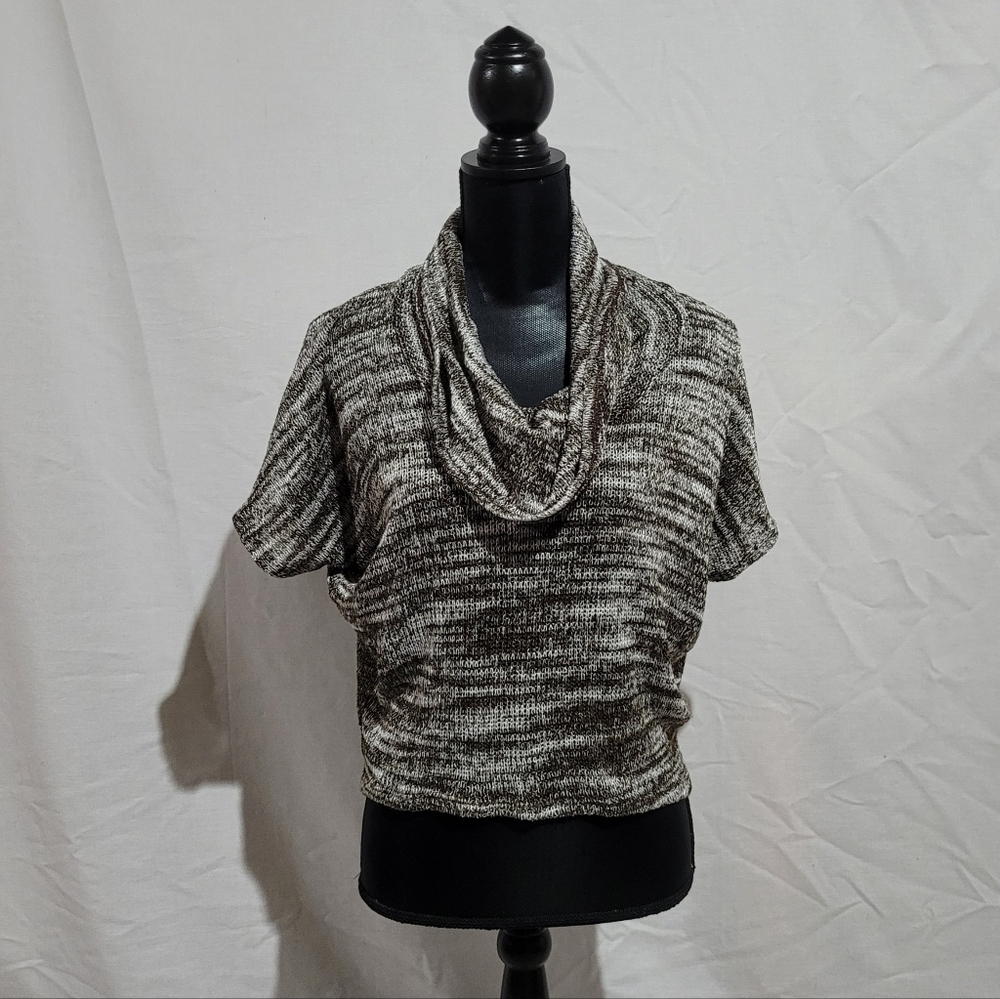 Bobeau sweater loose knit brown plus size XL cowl neck short sleeve cropped